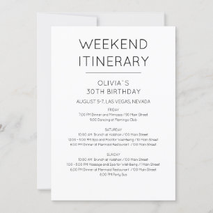 Invitation Elégant Week-end Anniversaire Itinéraire Invitatio