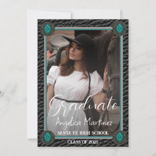 Invitation Élégant Western Black Leather Photo Graduation