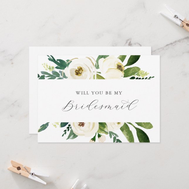 Invitation Elegant White Floral Bridesmaid Proposal Card (Devant/Arrière en situation)