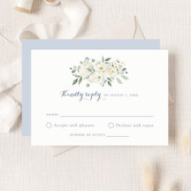 Elegant White Flowers Dusty Blue Wedding RSVP