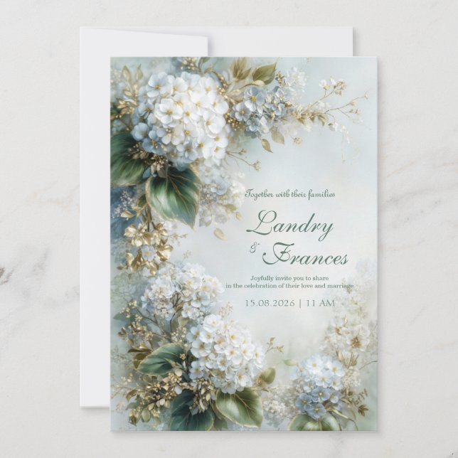Invitation Elegant White Hydrangea Gold Botanical Wedding (Devant)
