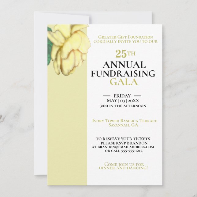Invitation Elégant White, Light Gold Charity Event Gala (Devant)