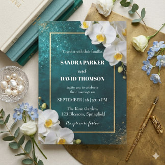 Invitation elegant white orchid blooms wedding