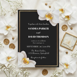 Invitation elegant white orchid blooms wedding