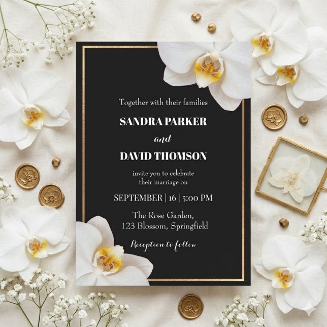 Invitation elegant white orchid blooms wedding (Créateur téléchargé)