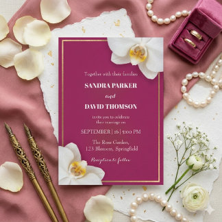 Invitation elegant white orchid blooms wedding