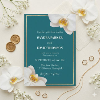 Invitation elegant white orchid blooms wedding