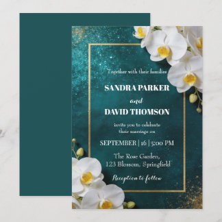 Invitation elegant white orchid blooms wedding