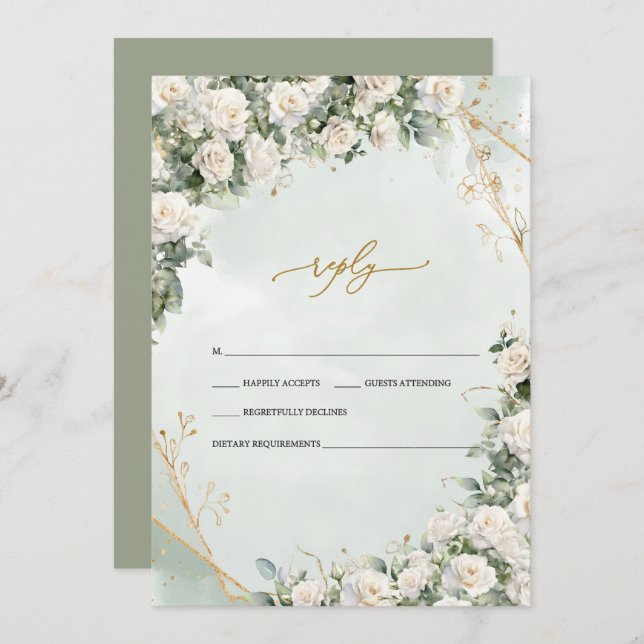 Invitation Elegant White Roses Frame Wedding  (Devant / Derrière)