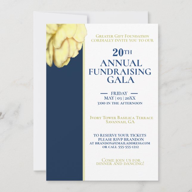 Invitation Elégant White & Royal Blue Charity Event Gala (Devant)