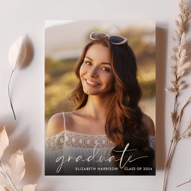 Invitation Élégant White Script Photo Graduation Party (Cherish the milestone: share your graduate's achievement with a custom photo graduation invitation)