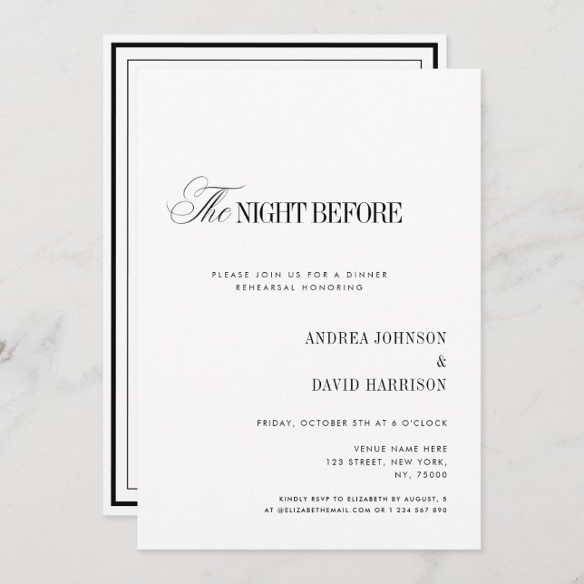Invitation Elegant White The Night Before Rehearsal Dinner (Devant / Derrière)