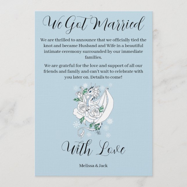 Invitation Elegant White Winter Fantasy Dragon Roses Wedding  (Devant)