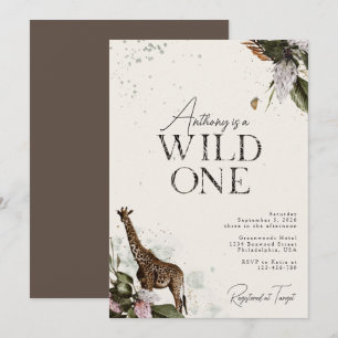 Invitation Elégant Wild One Watercolor Safari 1er anniversair