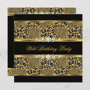Invitation Elégant Wild Zebra fête d'anniversaire Black Gold
