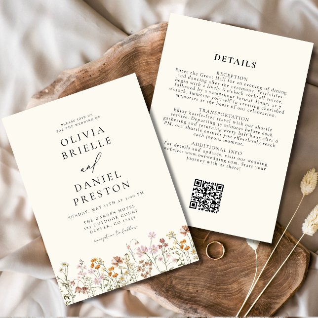 Invitation Elegant Wildflower All in One QR Code Wedding (Créateur téléchargé)