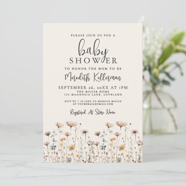 Invitation Elegant Wildflower Baby Shower (Debout devant)