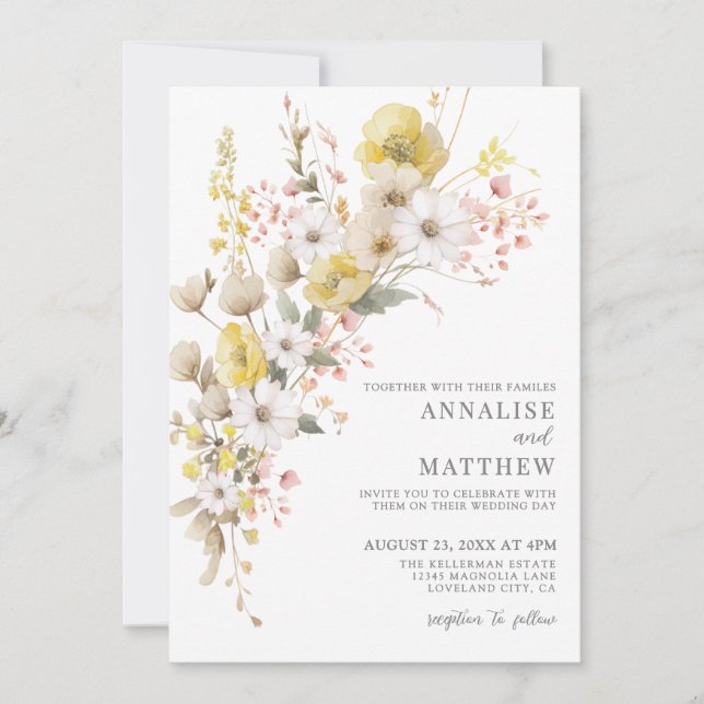 Invitation Elegant Wildflower Colorful Floral Wedding (Devant)