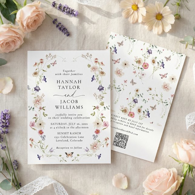 Invitation Elegant Wildflower Floral QR Code Wedding (Créateur téléchargé)