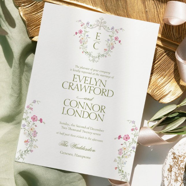 Invitation Elegant Wildflower Meadow Wreath Wedding (Créateur téléchargé)