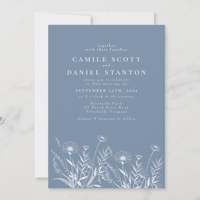 Invitation Elegant Wildflower Periwinkle Wedding (Devant)