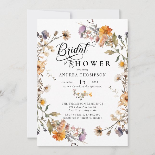 Invitation Elegant Wildflower | Réception de mariage script (Devant)