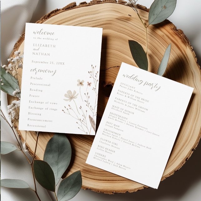 Invitation Elegant Wildflower Wedding Ceremony Program Card (Créateur téléchargé)