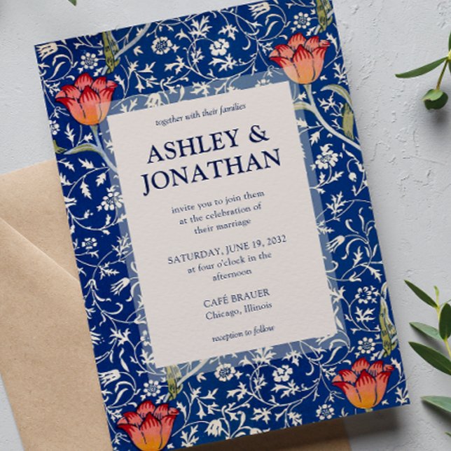Invitation Élégant William Morris Motif Mariage (Créateur téléchargé)