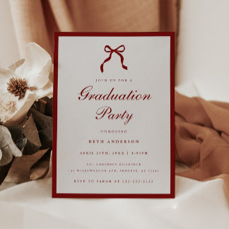Invitation Elegant Wine Red Coquette Bow Graduation Party