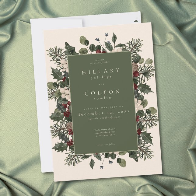 Invitation Elegant Winter Berries & Pine Ivory Wedding (Elegant Winter Berries & Pine Ivory Wedding Invitation)