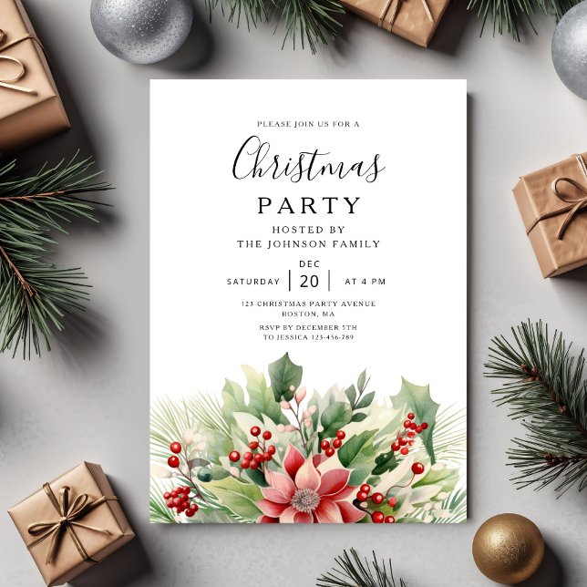 Invitation Elegant Winter Botanical Christmas Party  (Elegant Winter Botanical Christmas Party Invitation)