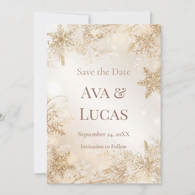 Invitation Elegant Winter Wedding Save the Date | Ivory Gold (Devant)