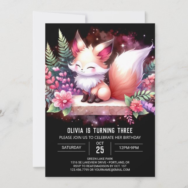Invitation Élégant Woodland Fox Anniversaire numérique (Devant)