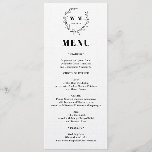 Invitation Elegant Wreath Monogram Wedding Menu (Devant)