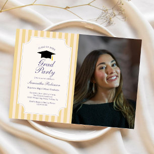 Invitation Elégant Yellow Stripes Graduation Photo Party