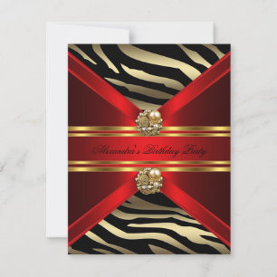 Invitation Elégant Zebra Animal Regal Red Gold Black Annivers
