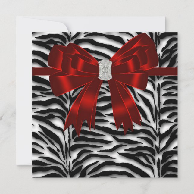 Invitation Elégant Zebra Rouge et Noir Toutes les occasions (Devant)