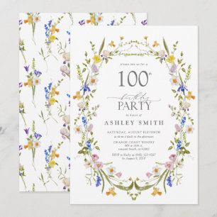 Invitation Elégante 100e fête d'anniversaire aquarelle floral