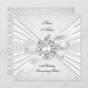 Invitation Elégante 25e Mariage Anniversaire Dentelle blanche