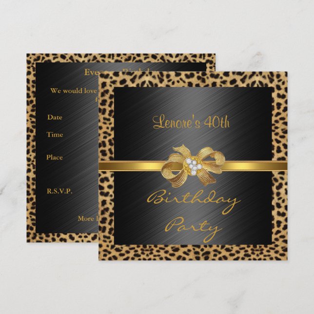 Invitation Élégante 40e anniversaire Leopard Gold (Devant / Derrière)
