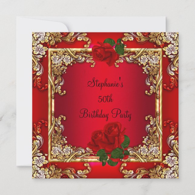 Invitation Élégante 50e anniversaire de la fête Gold Red Rose (Devant)