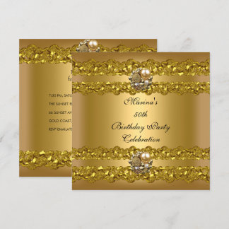 Invitation Élégante 50e fête d'anniversaire Gold Pearl Jewel