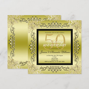 Invitation Élégante 50e Mariage féminine Gold & Black