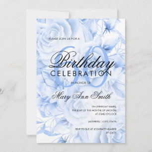 Invitation Élégante 60e fête d'anniversaire Floral Navy Bleu