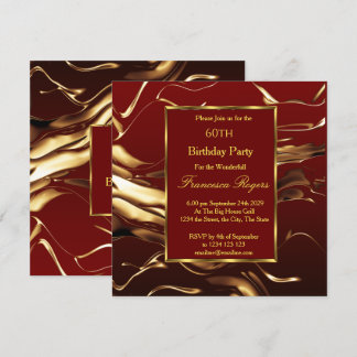 Invitation Élégante 60e fête d'anniversaire Gold Burgundy