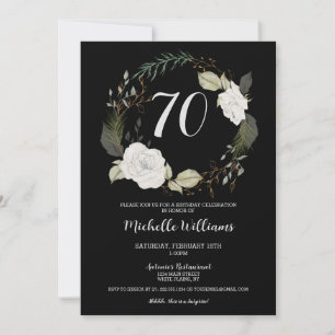 Invitation Elégante 70e fête d'anniversaire Floral Wreath Gol