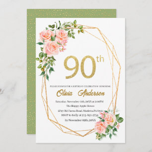 Invitation Elégante 90e anniversaire fête aquarelle Glit