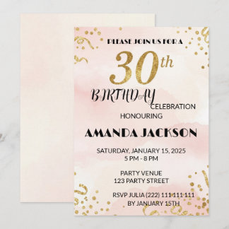 Invitation élégante à fleurs dorées pour 30e anniv