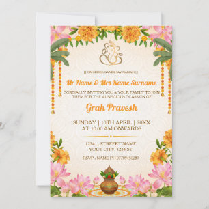 Invitation élégante à la cérémonie Griha Pravesh h