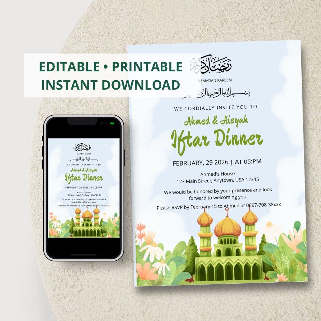 Invitation élégante à l'Iftar de Ramadan avec la M (Créateur téléchargé)